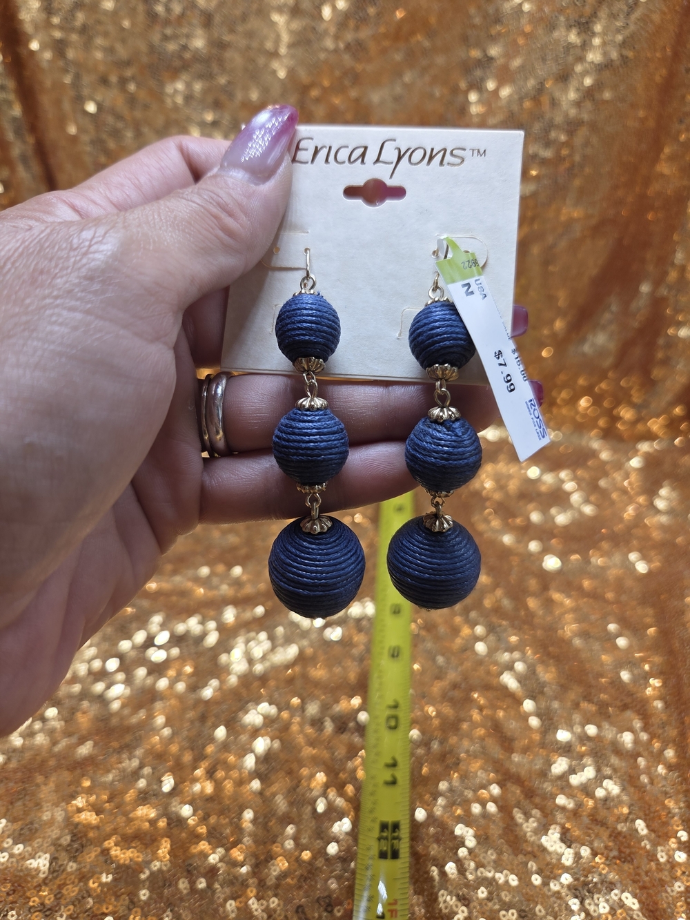 Erica Lyons Navy Triple Bead Drop Earrings